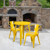 Flash Furniture CH-51080TH-2-18ARM-YL-GG 24" Round Metal Table Set with Arm Chairs in Yellow